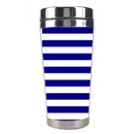 Horizontal Stripes - White and Dark Blue Stainless Steel Travel Tumbler