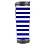 Horizontal Stripes - White and Dark Blue Travel Tumbler