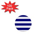 Horizontal Stripes - White and Dark Blue 1  Mini Button (100 pack)