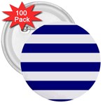 Horizontal Stripes - White and Dark Blue 3  Button (100 pack)