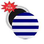 Horizontal Stripes - White and Dark Blue 2.25  Magnet (10 pack)