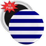 Horizontal Stripes - White and Dark Blue 3  Magnet (10 pack)