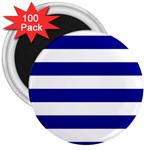 Horizontal Stripes - White and Dark Blue 3  Magnet (100 pack)
