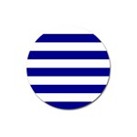 Horizontal Stripes - White and Dark Blue Magnet 3  (Round)