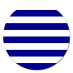 Horizontal Stripes - White and Dark Blue Magnet 5  (Round)