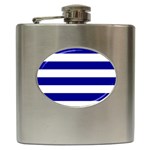 Horizontal Stripes - White and Dark Blue Hip Flask (6 oz)