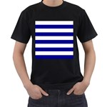 Horizontal Stripes - White and Dark Blue Men s T-Shirt (Black)