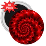 Glossy Red Spiral Fractal 3  Magnet (10 pack)