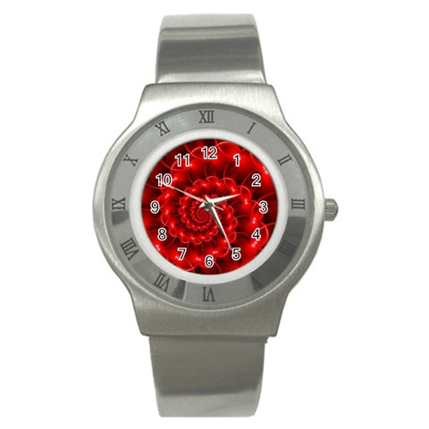 Glossy Red Spiral Fractal Stainless Steel Watch from ArtsNow.com Front