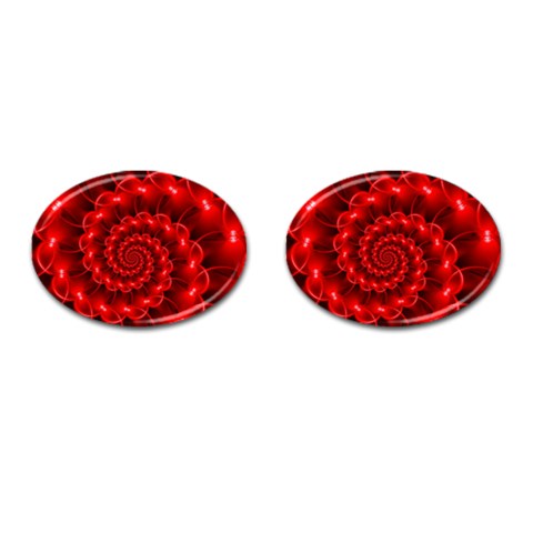 Glossy Red Spiral Fractal Cufflinks (Oval) from ArtsNow.com Front(Pair)