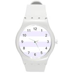 Horizontal Stripes - White and Pastel Violet Round Plastic Sport Watch (M)