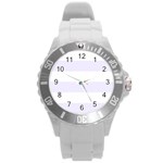 Horizontal Stripes - White and Pastel Violet Round Plastic Sport Watch (L)