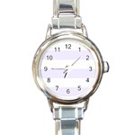 Horizontal Stripes - White and Pastel Violet Round Italian Charm Watch