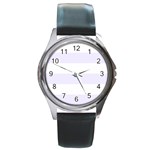 Horizontal Stripes - White and Pastel Violet Round Metal Watch