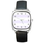 Horizontal Stripes - White and Pastel Violet Square Metal Watch