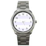 Horizontal Stripes - White and Pastel Violet Sport Metal Watch