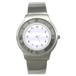 Horizontal Stripes - White and Pastel Violet Stainless Steel Watch
