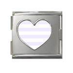 Horizontal Stripes - White and Pastel Violet Mega Link Heart Italian Charm (18mm)