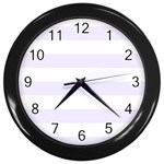 Horizontal Stripes - White and Pastel Violet Wall Clock (Black)