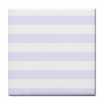 Horizontal Stripes - White and Pastel Violet Tile Coaster