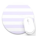 Horizontal Stripes - White and Pastel Violet Round Mousepad