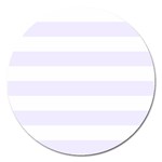 Horizontal Stripes - White and Pastel Violet Magnet 5  (Round)