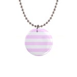 Horizontal Stripes - White and Pale Thistle Violet 1  Button Necklace