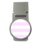 Horizontal Stripes - White and Pale Thistle Violet Money Clip (Round)