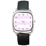 Horizontal Stripes - White and Pale Thistle Violet Square Metal Watch
