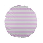 Horizontal Stripes - White and Pale Thistle Violet Standard 15  Premium Round Cushion