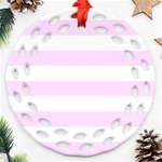 Horizontal Stripes - White and Pale Thistle Violet Round Filigree Ornament (Two Sides)