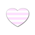 Horizontal Stripes - White and Pale Thistle Violet Rubber Coaster (Heart)