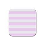 Horizontal Stripes - White and Pale Thistle Violet Rubber Coaster (Square)