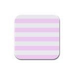 Horizontal Stripes - White and Pale Thistle Violet Rubber Square Coaster (4 pack)