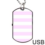 Horizontal Stripes - White and Pale Thistle Violet Dog Tag USB Flash (One Side)
