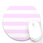Horizontal Stripes - White and Pale Thistle Violet Round Mousepad