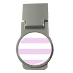 Horizontal Stripes - White and Thistle Violet Money Clip (Round)
