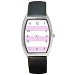 Horizontal Stripes - White and Thistle Violet Barrel Style Metal Watch