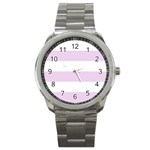 Horizontal Stripes - White and Thistle Violet Sport Metal Watch