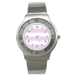 Horizontal Stripes - White and Thistle Violet Stainless Steel Watch