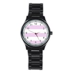 Horizontal Stripes - White and Thistle Violet Stainless Steel Round Watch