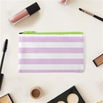 Horizontal Stripes - White and Thistle Violet Canvas Cosmetic Bag (XS)