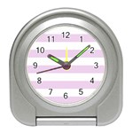 Horizontal Stripes - White and Thistle Violet Desk Alarm Clock