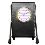 Horizontal Stripes - White and Thistle Violet Pen Holder Desk Clock