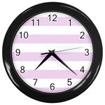Horizontal Stripes - White and Thistle Violet Wall Clock (Black)