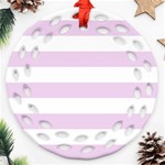 Horizontal Stripes - White and Thistle Violet Ornament (Round Filigree)