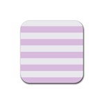 Horizontal Stripes - White and Thistle Violet Rubber Coaster (Square)