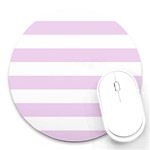Horizontal Stripes - White and Thistle Violet Round Mousepad