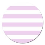 Horizontal Stripes - White and Thistle Violet Magnet 5  (Round)