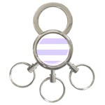 Horizontal Stripes - White and Pale Lavender Violet 3-Ring Key Chain